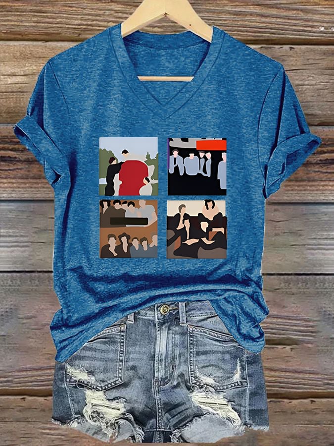 Women'S Casual V-Neck Printed T-Shirt
