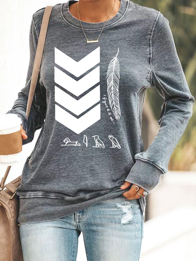 Women's Vintage Printed Round Neck Casual Sweatshirt