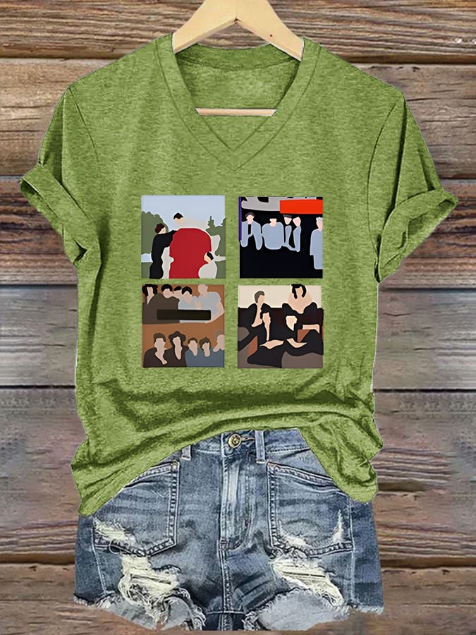 Women'S Casual V-Neck Printed T-Shirt