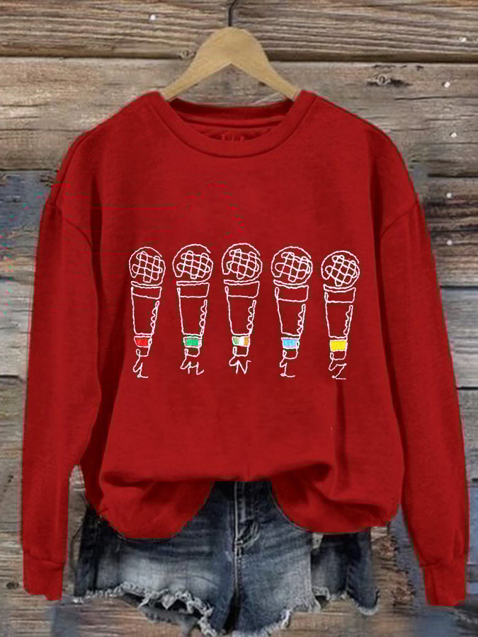 Women's Band Microphones Print Casual Sweatshirt