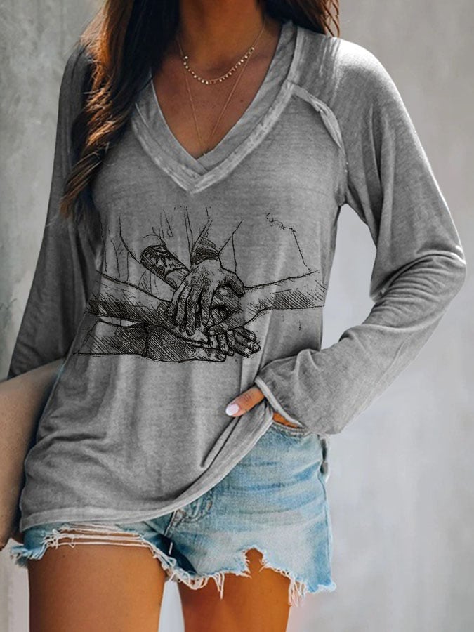 Women's Casual Printed V-neck T-shirt