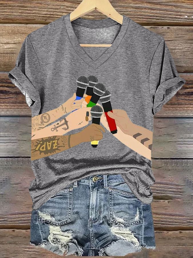 Women's Casual Printed V-neck T-shirt