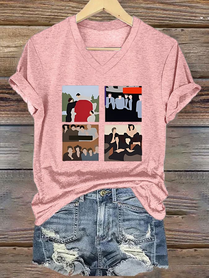 Women'S Casual V-Neck Printed T-Shirt