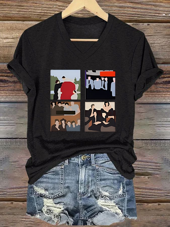 Women'S Casual V-Neck Printed T-Shirt
