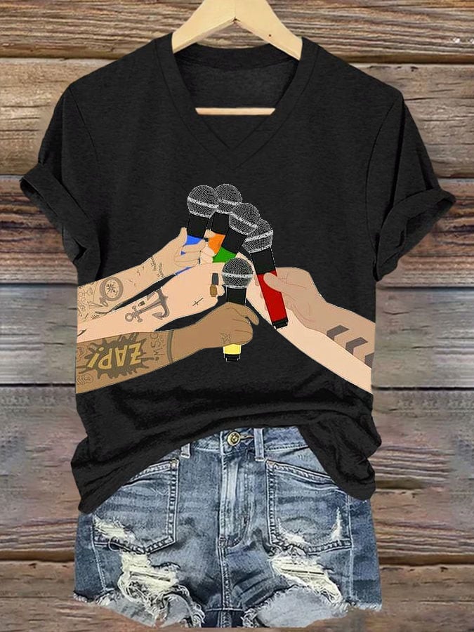 Women's Casual Printed V-neck T-shirt