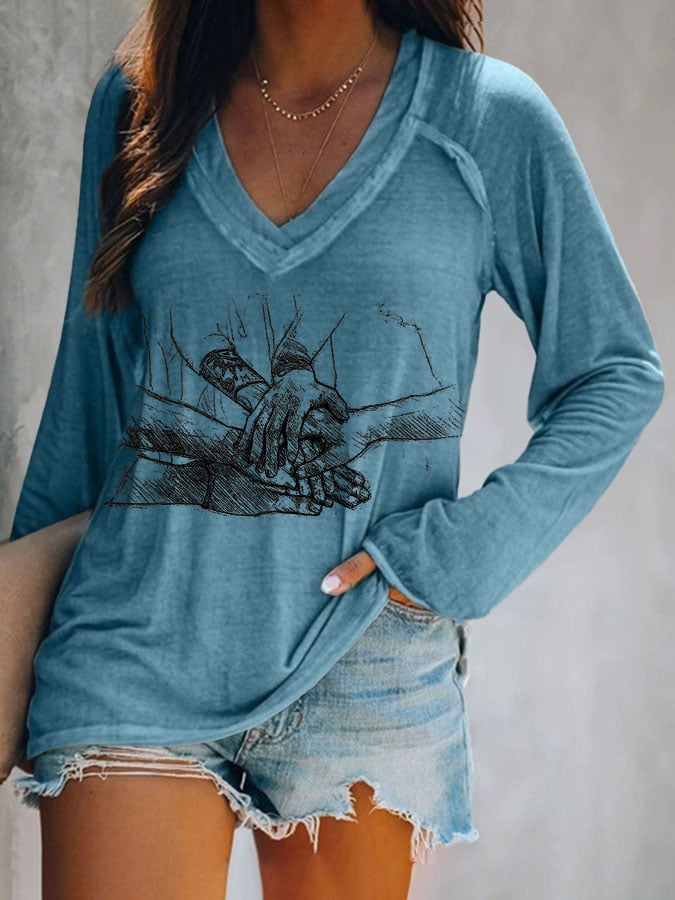 Women's Casual Printed V-neck T-shirt