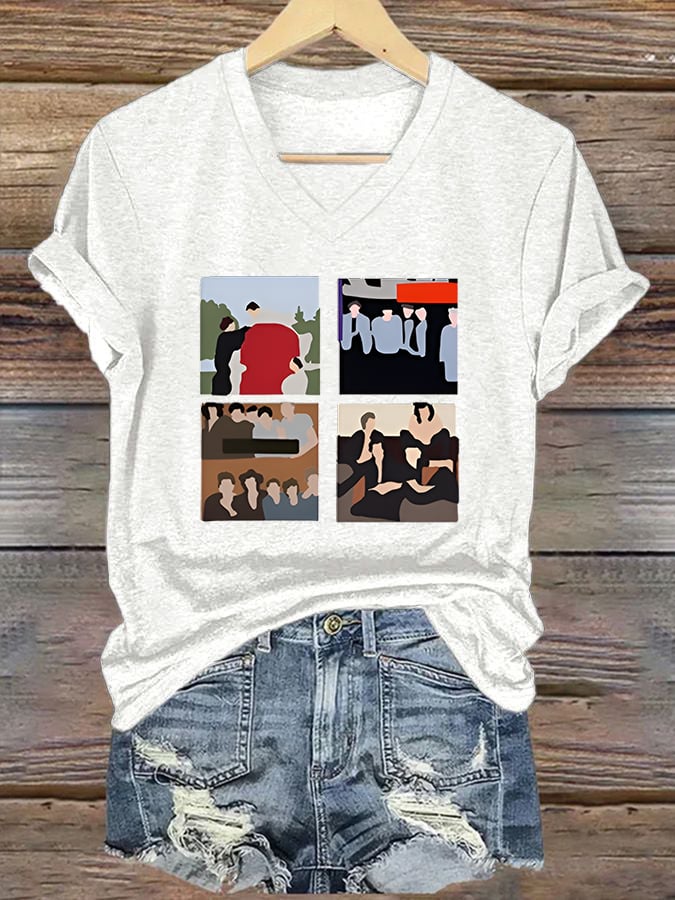Women'S Casual V-Neck Printed T-Shirt