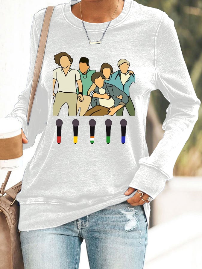 Women's 1D Print Round Neck Casual Sweatshirt