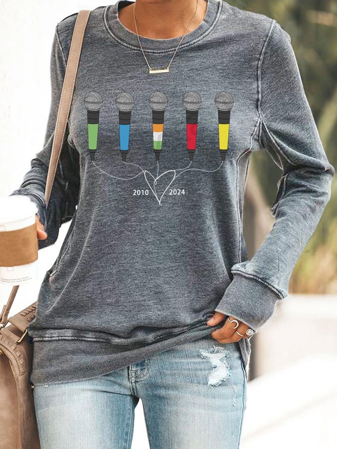 Women's Vintage Band Microphones Printed Round Neck Casual Sweatshirt