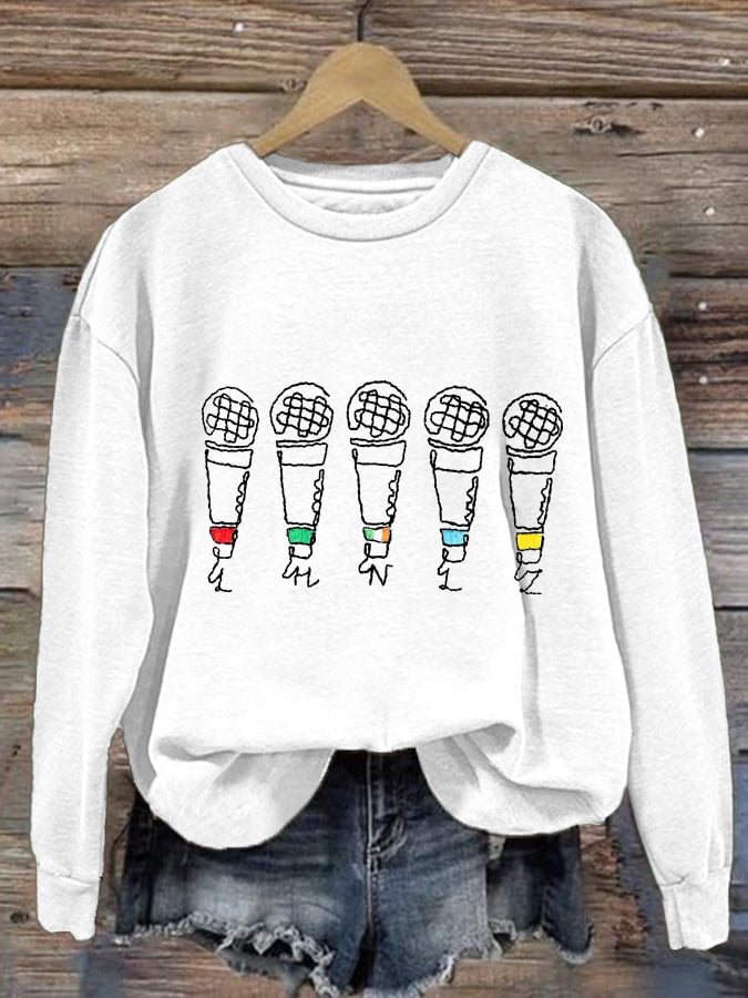 Women's Band Microphones Print Casual Sweatshirt