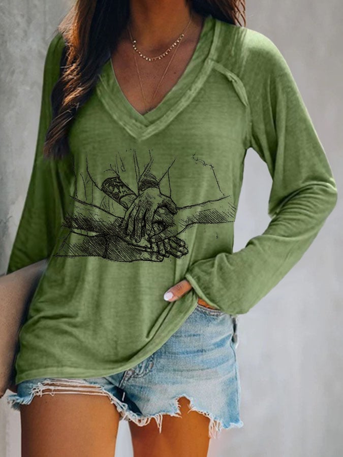 Women's Casual Printed V-neck T-shirt