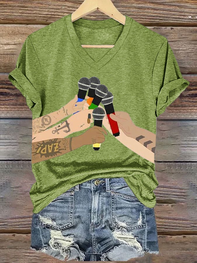 Women's Casual Printed V-neck T-shirt