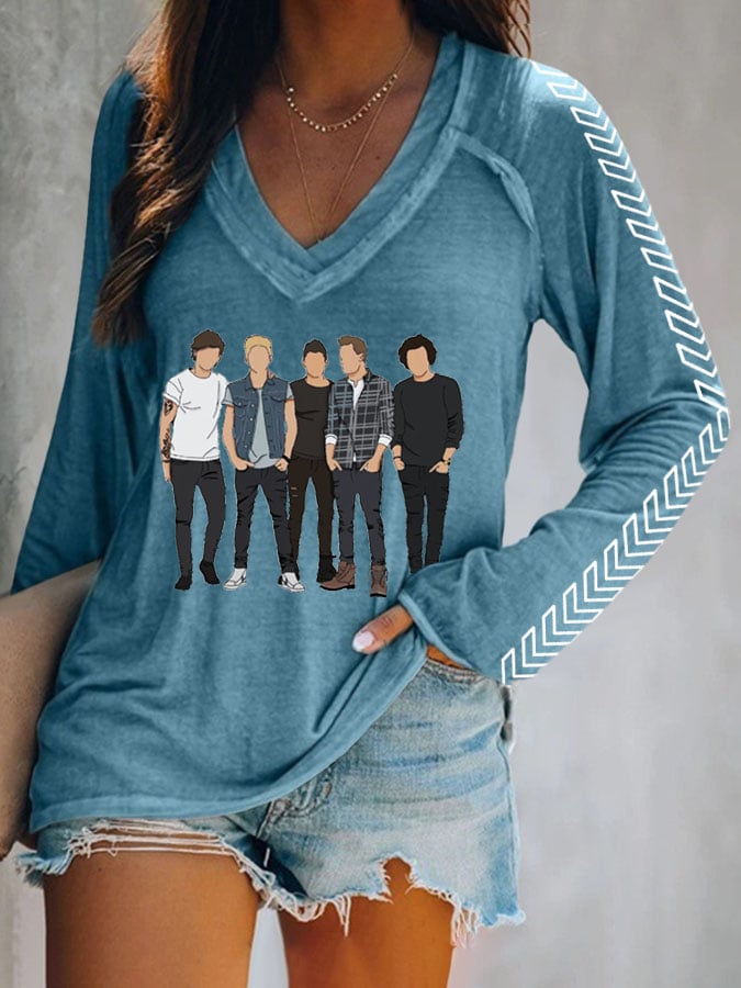 Women's Casual Printed V-neck T-shirt