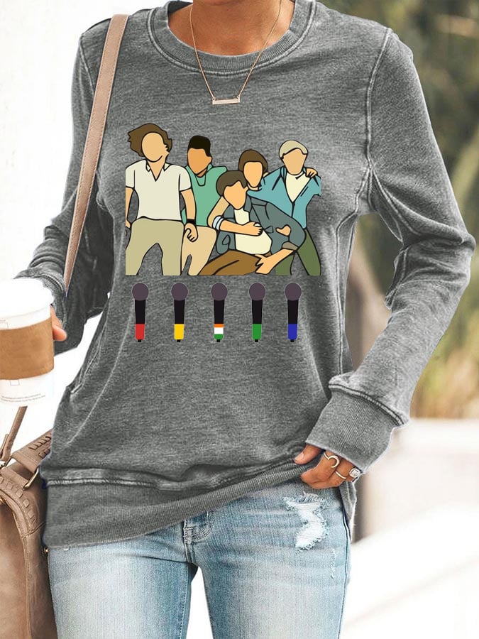 Women's 1D Print Round Neck Casual Sweatshirt