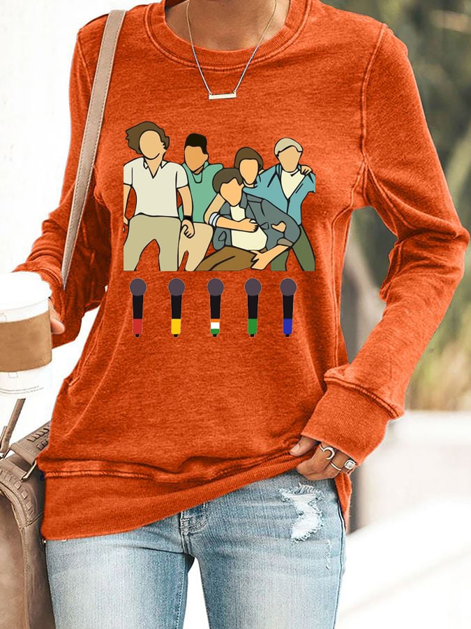 Women's 1D Print Round Neck Casual Sweatshirt