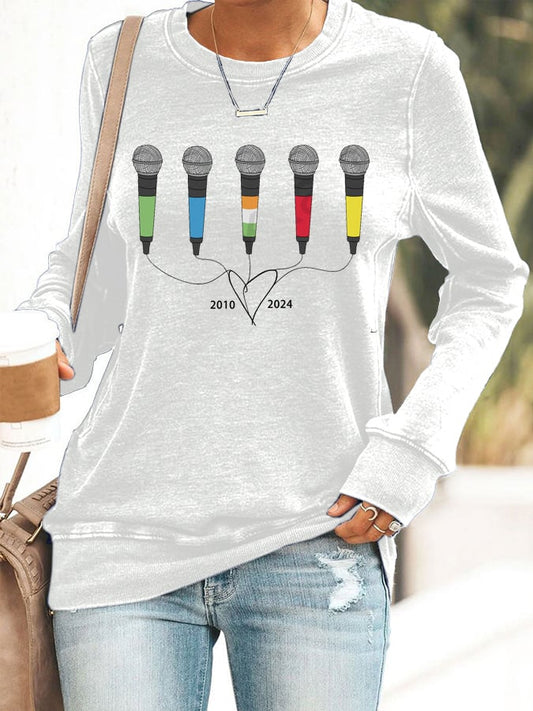 Women's Vintage Band Microphones Printed Round Neck Casual Sweatshirt