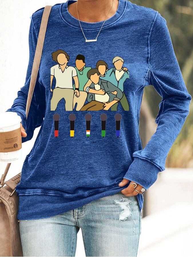 Women's 1D Print Round Neck Casual Sweatshirt
