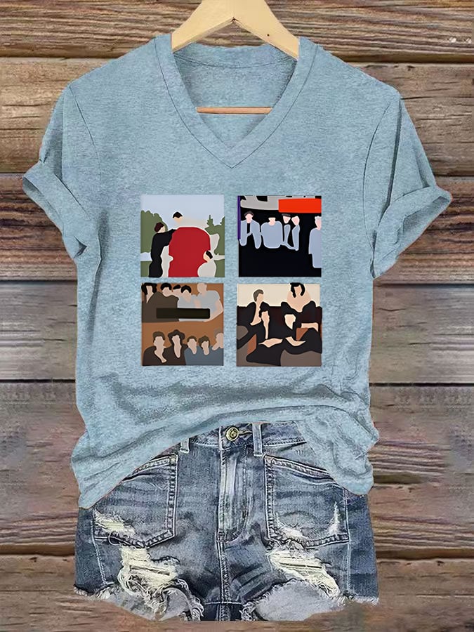 Women'S Casual V-Neck Printed T-Shirt