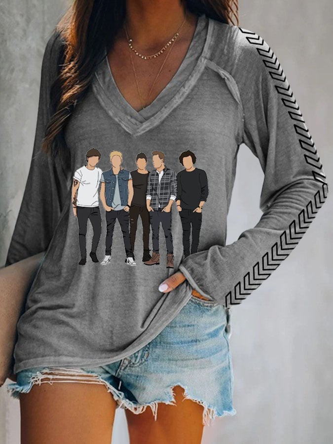 Women's Casual Printed V-neck T-shirt