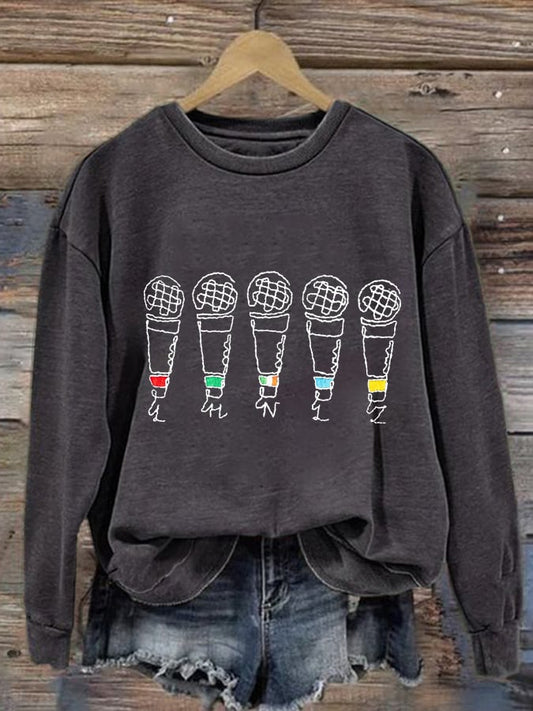 Women's Band Microphones Print Casual Sweatshirt