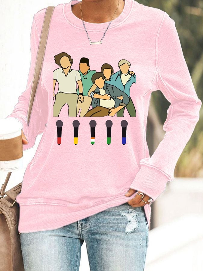 Women's 1D Print Round Neck Casual Sweatshirt