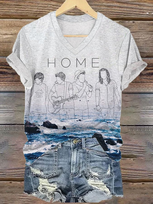Women's Print Casual V-Neck T-Shirt