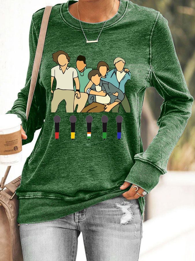 Women's 1D Print Round Neck Casual Sweatshirt