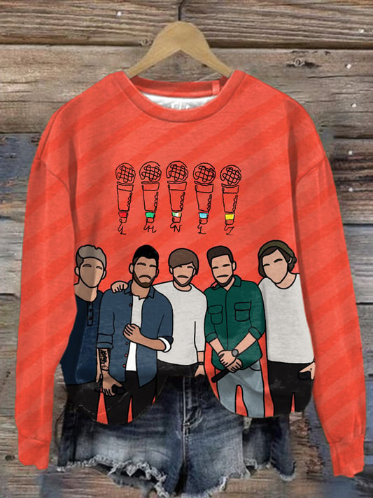 Women's Vintage Band Print Casual Round Neck Sweatshirt