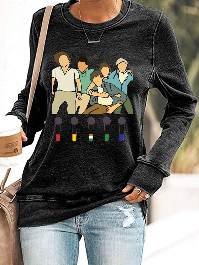 Women's 1D Print Round Neck Casual Sweatshirt
