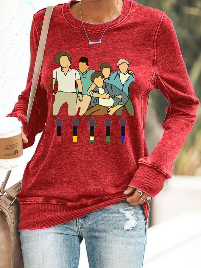 Women's 1D Print Round Neck Casual Sweatshirt