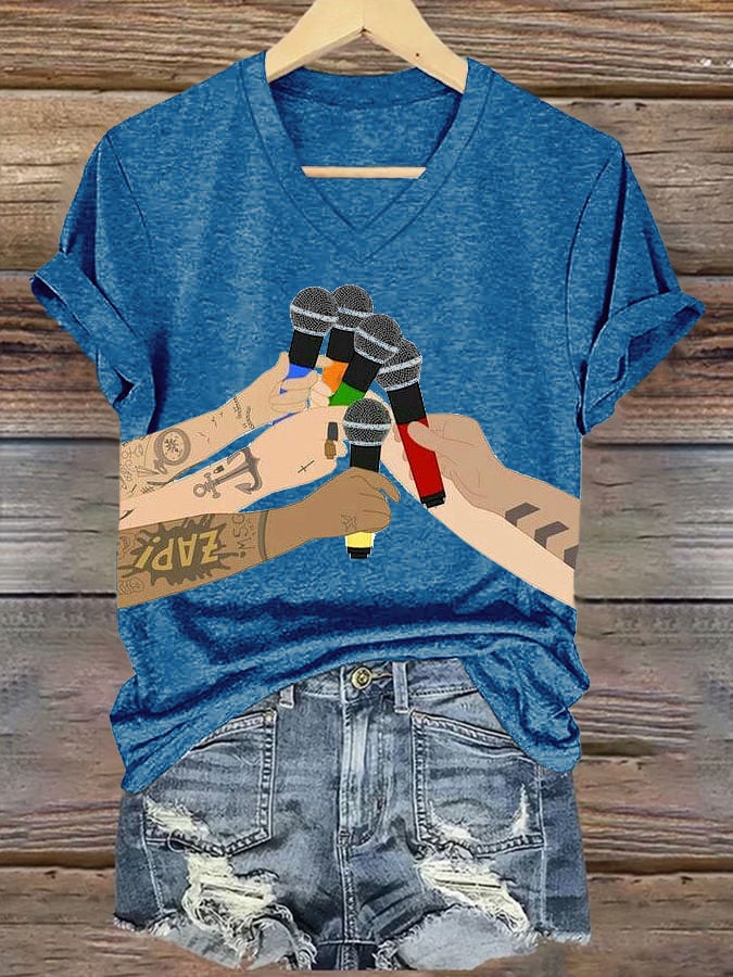 Women's Casual Printed V-neck T-shirt