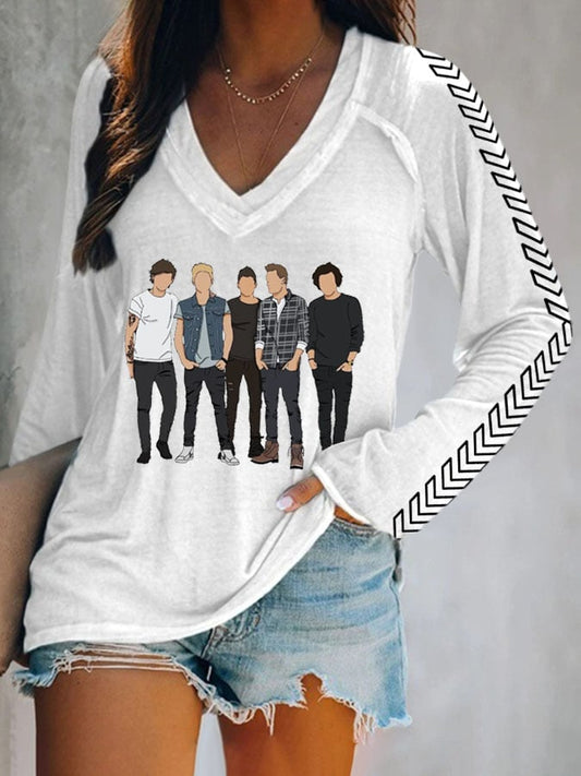 Women's Casual Printed V-neck T-shirt