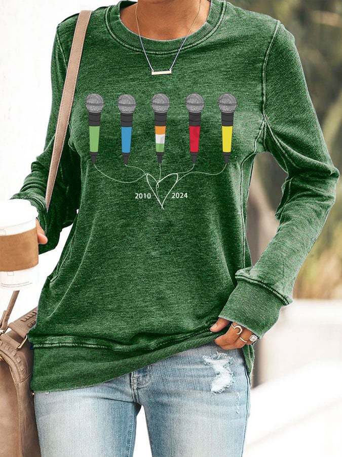 Women's Vintage Band Microphones Printed Round Neck Casual Sweatshirt