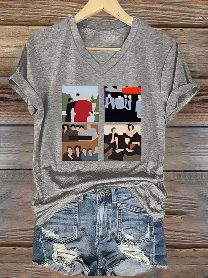 Women'S Casual V-Neck Printed T-Shirt