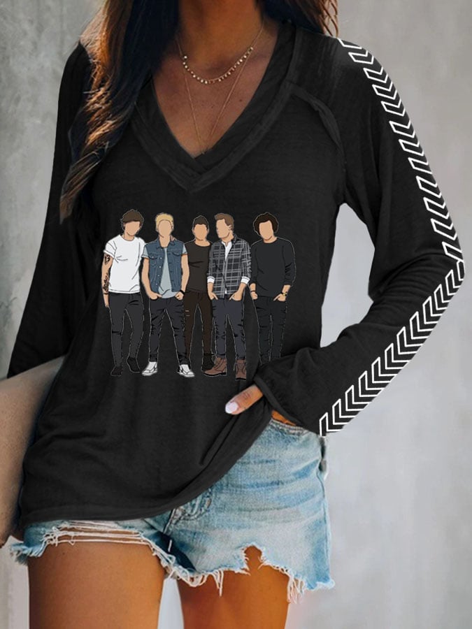 Women's Casual Printed V-neck T-shirt