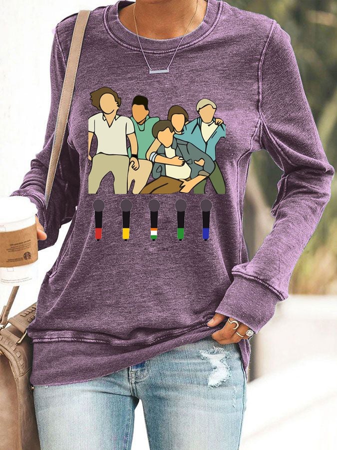 Women's 1D Print Round Neck Casual Sweatshirt