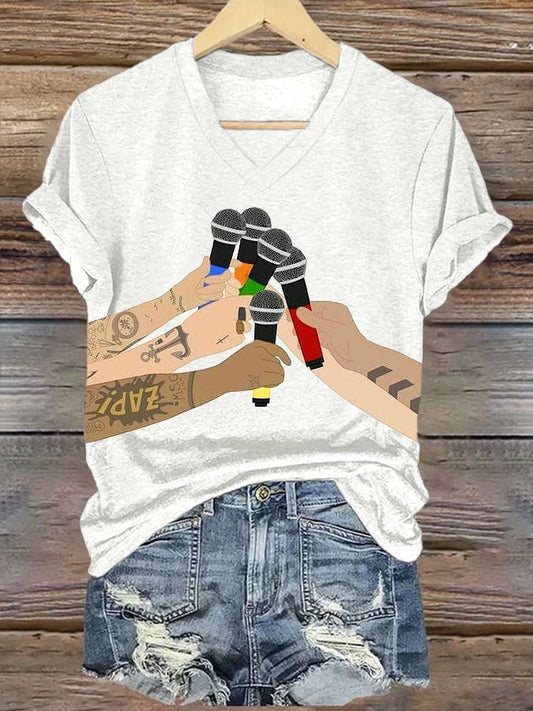Women's Casual Printed V-neck T-shirt