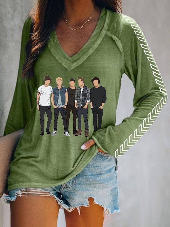 Women's Casual Printed V-neck T-shirt